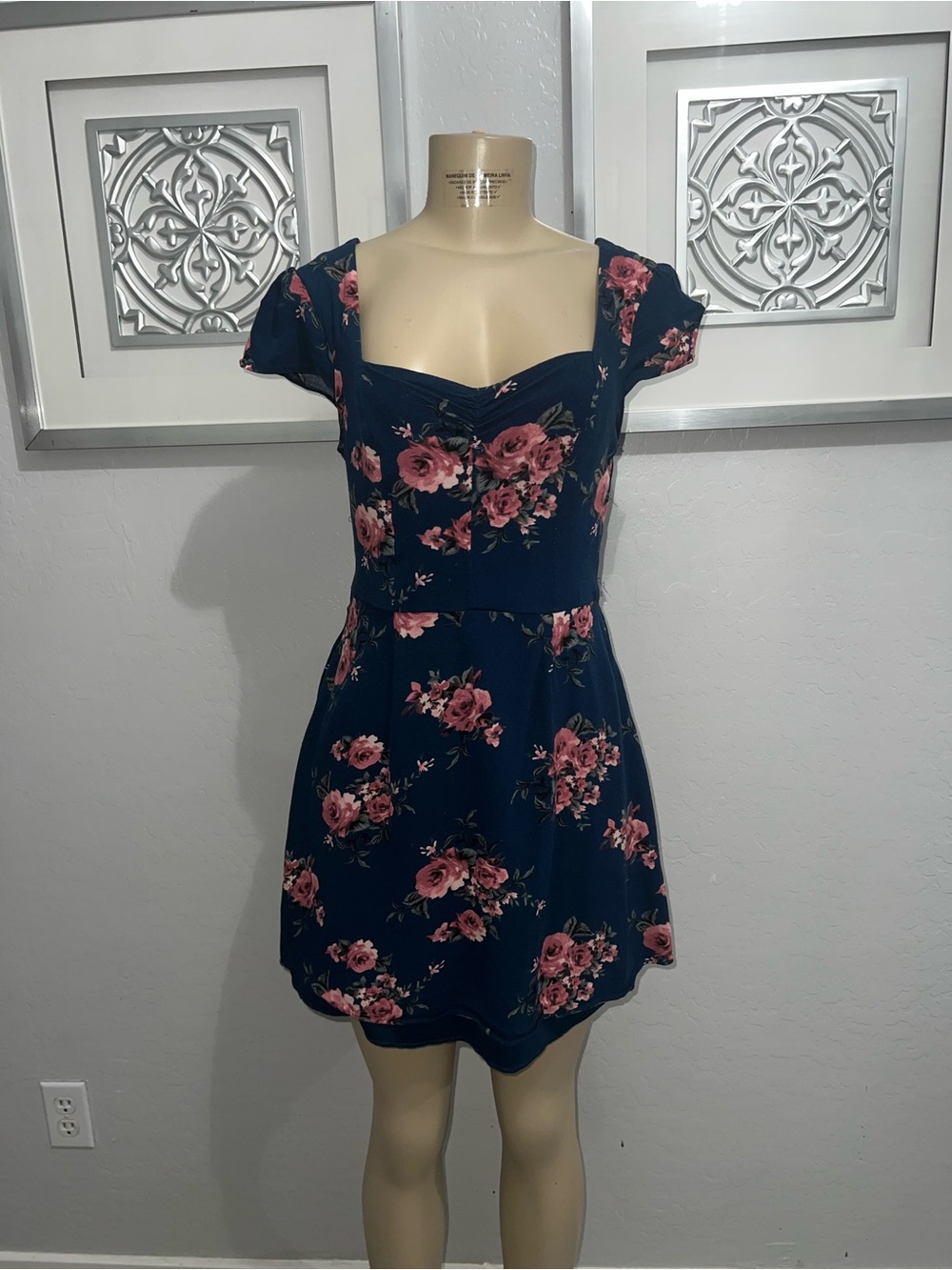 Trixxi Navy Mini Dress with Pink Floral Print